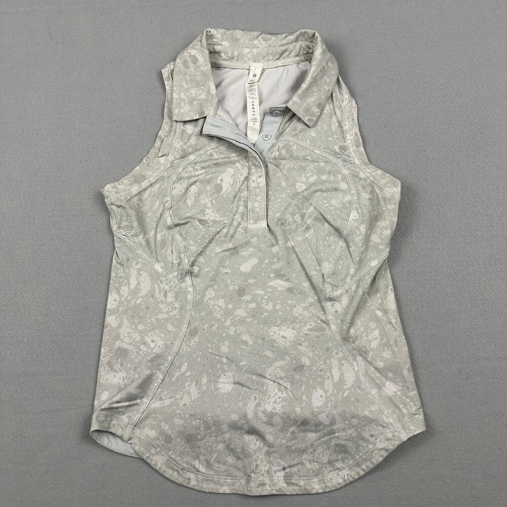 Lululemon Shirt Women 2 Gray Polo Top Sleeveless Pullover Gym Athleisure